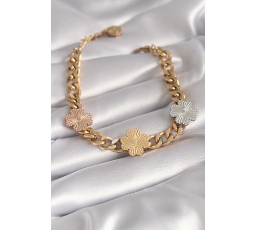 316L Çelik Gold Renk Zincir Model 3'lü Renkli Çiçek Figür Kadın Bileklik - TJ-BB5974 316L Çelik Gold Renk Zincir Model 3'lü Renkli Çiçek Figür Kadın Bileklik - TJ-BB5974
