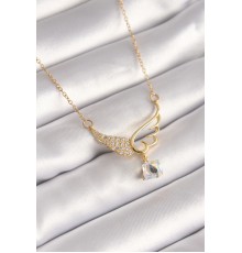 316L Çelik Gold Renk Zirkon Taşlı Kanat Model Sallantı Zirkon Taş Detay Kadın Kolye - TJ-BKO8402