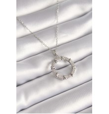 316L Çelik Gümüş Renk Zincir Zirkon Taşlı XoXo Model Kadın Kolye - TJ-BKO8415