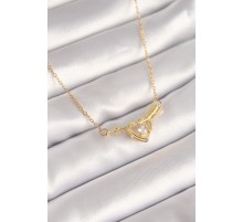 316L Çelik Gold Renk Zincir Zirkon Taşlı Ok Kalp Model Kadın Kolye - TJ-BKO8421