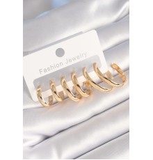 Pirinç Gold Renk Yassı Halka Model Kadın Küpe Seti - TJ-BKP8775