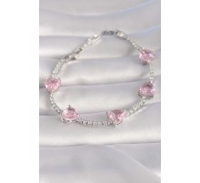 Pirinç Gümüş Renk Pembe Zirkon Taşlı Kalp Model VIP Seri Kadın Bileklik - TJ-BB5982