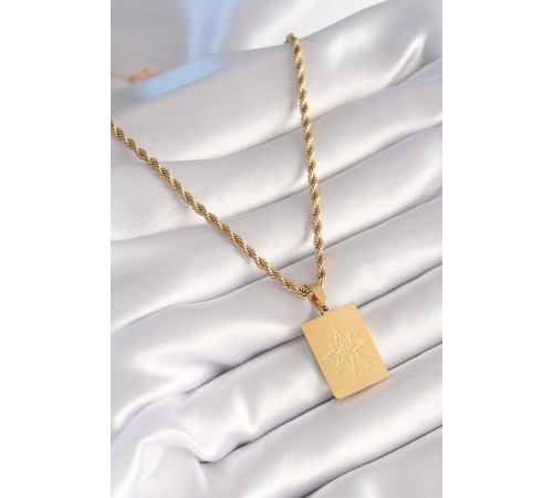 316L Çelik Gold Renk Burgu Zincir Kutup Yıldızı İşleme Plaka Figür Kadın Kolye - TJ-BKO8451 316L Çelik Gold Renk Burgu Zincir Kutup Yıldızı İşleme Plaka Figür Kadın Kolye - TJ-BKO8451