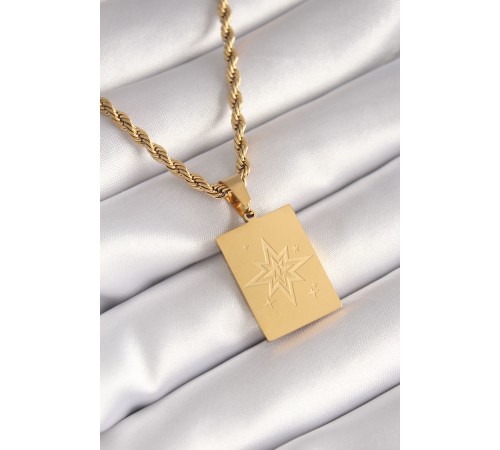 316L Çelik Gold Renk Burgu Zincir Kutup Yıldızı İşleme Plaka Figür Kadın Kolye - TJ-BKO8451 316L Çelik Gold Renk Burgu Zincir Kutup Yıldızı İşleme Plaka Figür Kadın Kolye - TJ-BKO8451