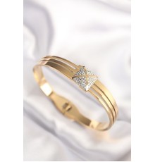316L Çelik Zirkon Taşlı Gold Renk Kadın Kelepçe Bilezik - TJ-BB6024