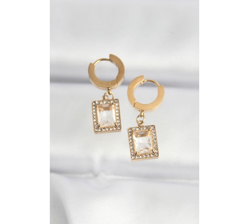 316L Çelik Gold Renk Taşlı Dikdörtgen Model Küpe - TJ-BKP8807 316L Çelik Gold Renk Taşlı Dikdörtgen Model Küpe - TJ-BKP8807
