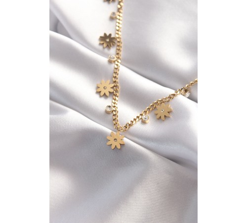 316L Çelik Taşlı Gold Renk Çoklu Çiçek Kolye - TJ-BKO8480 316L Çelik Taşlı Gold Renk Çoklu Çiçek Kolye - TJ-BKO8480