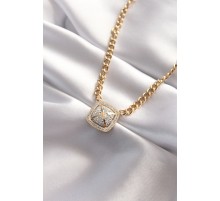 316L Çelik Taşlı Gold Renk Oxox Tasarımlı Kolye - TJ-BKO8481