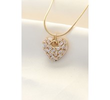 316L Çelik Gold Renk Zirkon Taşlı Kalp Kolye - TJ-BKO8506