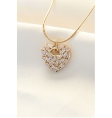 316L Çelik Gold Renk Zirkon Taşlı Kalp Kolye - TJ-BKO8506