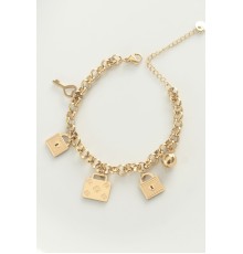 316L Çelik Gold Renk Karışık Aksesuarlı Oval Zincir Bileklik - TJ-BB6038