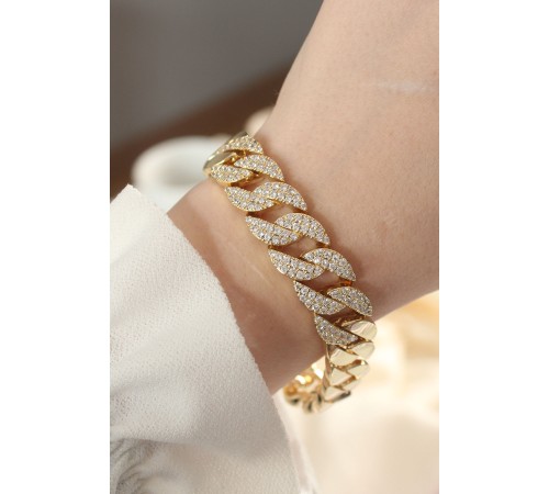Vip Seri Pirinç Ortası Zirkon Taşlı Gold Renk Gurmet Bileklik - TJ-BB6048 Vip Seri Pirinç Ortası Zirkon Taşlı Gold Renk Gurmet Bileklik - TJ-BB6048