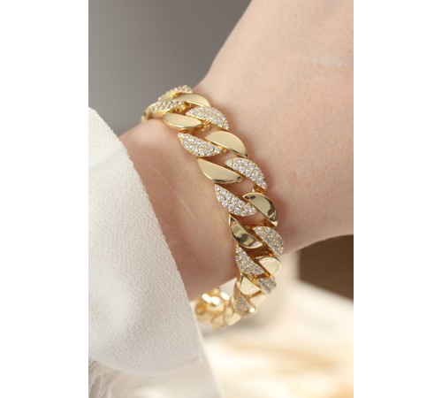 Vip Seri Pirinç Zirkon Taşlı Gold Renk Gurmet Bileklik - TJ-BB6049 Vip Seri Pirinç Zirkon Taşlı Gold Renk Gurmet Bileklik - TJ-BB6049