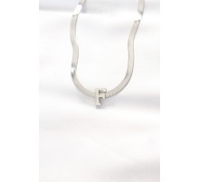 316L Çelik F Harfli Silver Renk İtalyan Zincirli Kolye - TJ-BKO8532