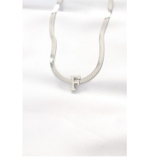 316L Çelik F Harfli Silver Renk İtalyan Zincirli Kolye - TJ-BKO8532