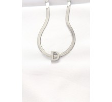 316L Çelik D Harfli Silver Renk İtalyan Zincirli Kolye - TJ-BKO8534