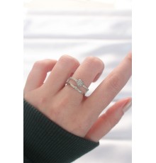2li Görünümlü Topçuk Model Silver Renk Ayarlanabilir Yüzük - TJ-BYK3141