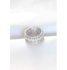 Kalın Zirkon Taşlı Silver Renk Ayarlanabilir Yüzük - TJ-BYK3112