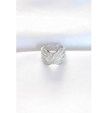 Kalın Zirkon Taşlı Silver Renk Ayarlanabilir X Tasarım Yüzük - TJ-BYK3120