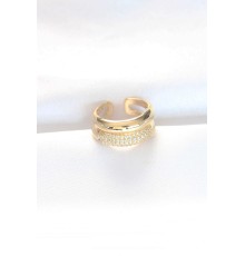 2li Görünümlü Zirkon Taşlı Gold Renk Ayarlanabilir Bombe Yüzük - TJ-BYK3125