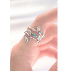 Renkli Zirkon Taşlı Silver Renk Ayarlanabilir Yüzük - TJ-BYK3127