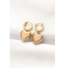 316L Çelik Gold Renk Bombeli Kalp Tasarımlı Küpe - TJ-BKP8902