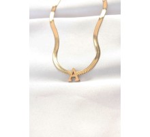 316L Çelik A Harfli Gold Renk İtalyan Zincirli Kolye - TJ-BKO8559