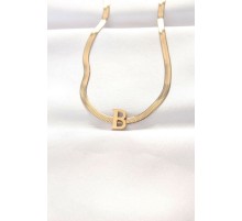 316L Çelik B Harfli Gold Renk İtalyan Zincirli Kolye - TJ-BKO8557