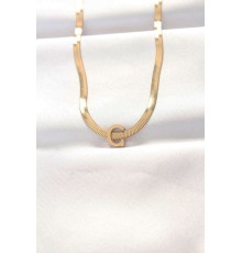 316L Çelik C Harfli Gold Renk İtalyan Zincirli Kolye - TJ-BKO8553