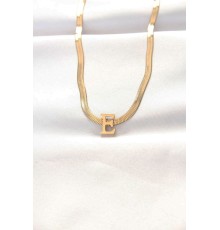 316L Çelik E Harfli Gold Renk İtalyan Zincirli Kolye - TJ-BKO8561