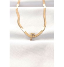 316L Çelik F Harfli Gold Renk İtalyan Zincirli Kolye - TJ-BKO8555