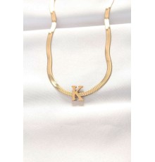 316L Çelik K Harfli Gold Renk İtalyan Zincirli Kolye - TJ-BKO8552