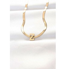 316L Çelik Z Harfli Gold Renk İtalyan Zincirli Kolye - TJ-BKO8550