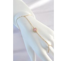 316L Çelik Gold Renk Pembe Zirkon Taşlı Kalp Model Şahmeran - TJ-SN583