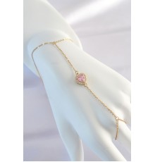 316L Çelik Gold Renk Pembe Zirkon Taşlı Kalp Model Şahmeran - TJ-SN583