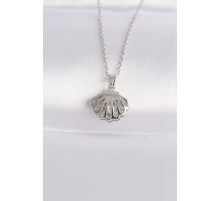 316L Çelik Zincir Gümüş Renk Zirkon Taşlı İnci Detay İstiridye Kolye - TJ-BKO8600