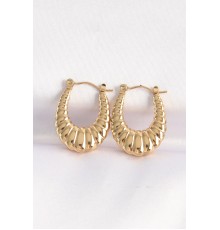 316L Çelik Gold Renk İri Çizgili Bombeli Halka Küpe - TJ-BKP8950