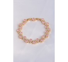 Vip Seri Pirinç Pembe Zirkon Taşlı Gold Renk V Model Bileklik - TJ-BB6074