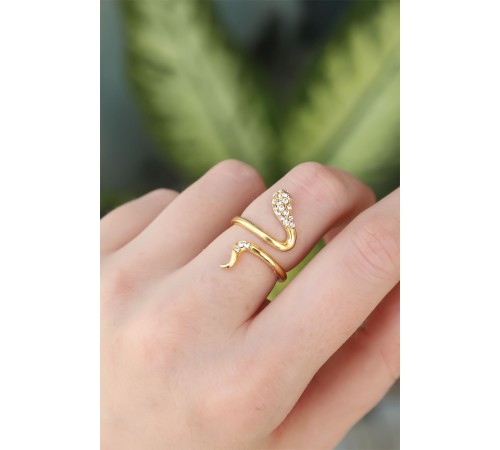 Pirinç Gold Renk Ayarlanabilir Zirkon Taşlı Yılan Yüzük - TJ-BYK3188 Pirinç Gold Renk Ayarlanabilir Zirkon Taşlı Yılan Yüzük - TJ-BYK3188