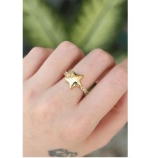 Pirinç Gold Renk Ayarlanabilir Zirkon Taşlı Yıldız Yüzük - TJ-BYK3192