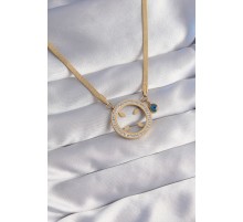 316L Çelik Gold Renk Zirkon Taşlı Çeyrek Takılabilir Kolye - TJ-BKO8761