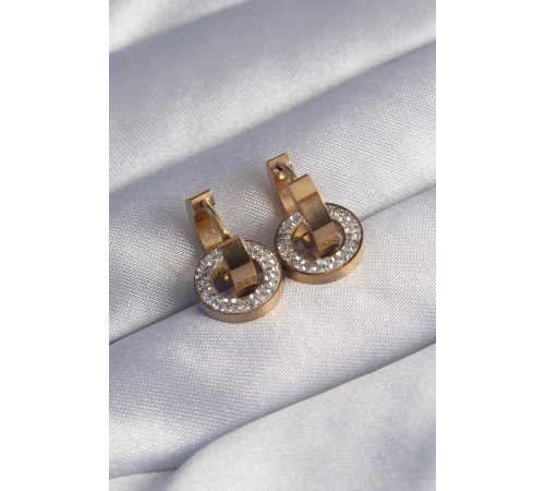 316L Çelik Gold Renk Zirkon Taşlı İç İçe Geçmeli Oval Küpe - TJ-BKP9014 316L Çelik Gold Renk Zirkon Taşlı İç İçe Geçmeli Oval Küpe - TJ-BKP9014