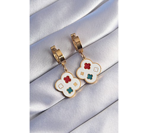 316L Çelik Gold Renk Renkli Mineli Yonca Küpe - TJ-BKP9026 316L Çelik Gold Renk Renkli Mineli Yonca Küpe - TJ-BKP9026