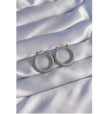 316L Çelik Gümüş Renk Oval Tasarımlı Tırtıklı Küpe - TJ-BKP9035