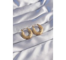 316L Çelik Gold Renk Oval Çizgili Plaka Model Küpe - TJ-BKP9056