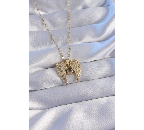 316L Çelik Zincir Gold Renk Zirkon Taşlı Kanat Figürlü Projeksiyon Kolye - TJ-BKO8816 316L Çelik Zincir Gold Renk Zirkon Taşlı Kanat Figürlü Projeksiyon Kolye - TJ-BKO8816
