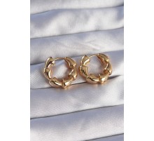 Pirinç Gold Renk Damla Kıvrım Tasarımlı Halka Küpe - TJ-BKP9084