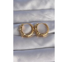 Pirinç Gold Renk Kabartmalı Zirkon Taşlı Oval Model Küpe - TJ-BKP9087