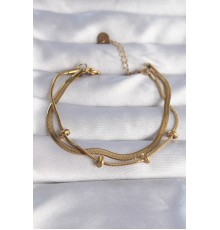 316L Çelik Gold Renk İtalyan Çift Zincirli Bileklik - TJ-BB6114