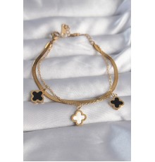 316L Çelik Gold Renk Mineli Yonca Model Çift İtalyan Zincirli Bileklik - TJ-BB6116